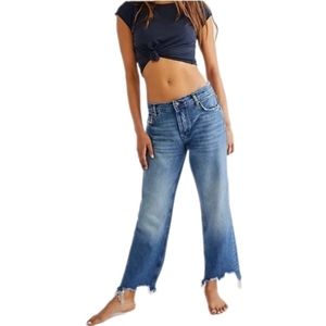 Free People Maggie Mid Rise Straight Sequoia blue Denim Distressed Jean NWT